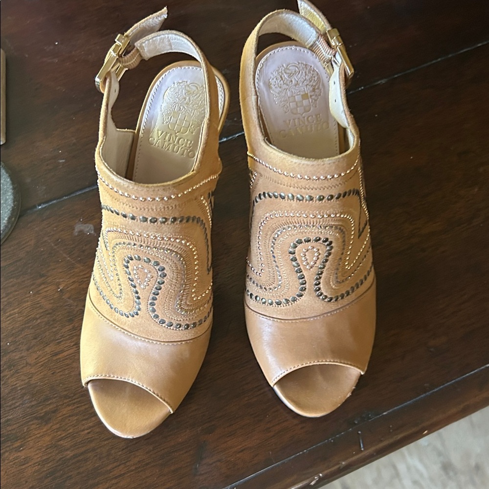 Vince Camuto Tan Peep-Toe Heels